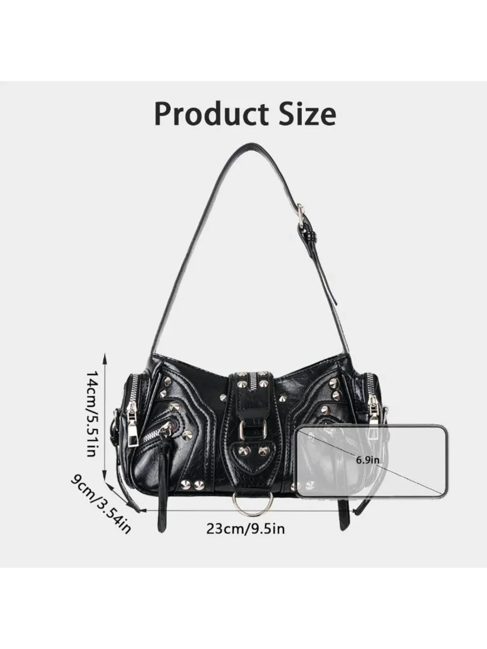 Trendy Y2K Small Shoulder Bag - Studded Hobo Purse with Zipper Closure, Faux